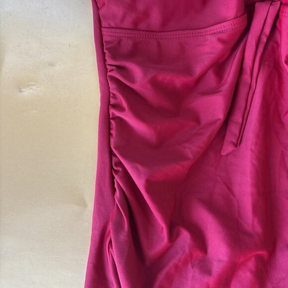Tempt Me Women Burgundy Ruched Slimming One Piece Swimsuit Sz L NWT - Picture 3 of 4
